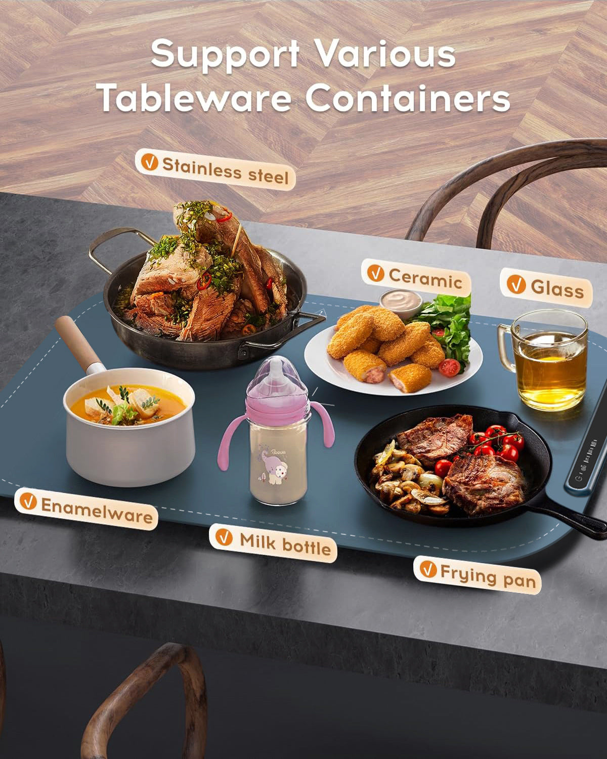 Willing 250W Food Warming Mat 3-Temperature Setting Home Food Warmer Portable Warming Trays For Stainless Steel Ceramic, Glass Enamelware