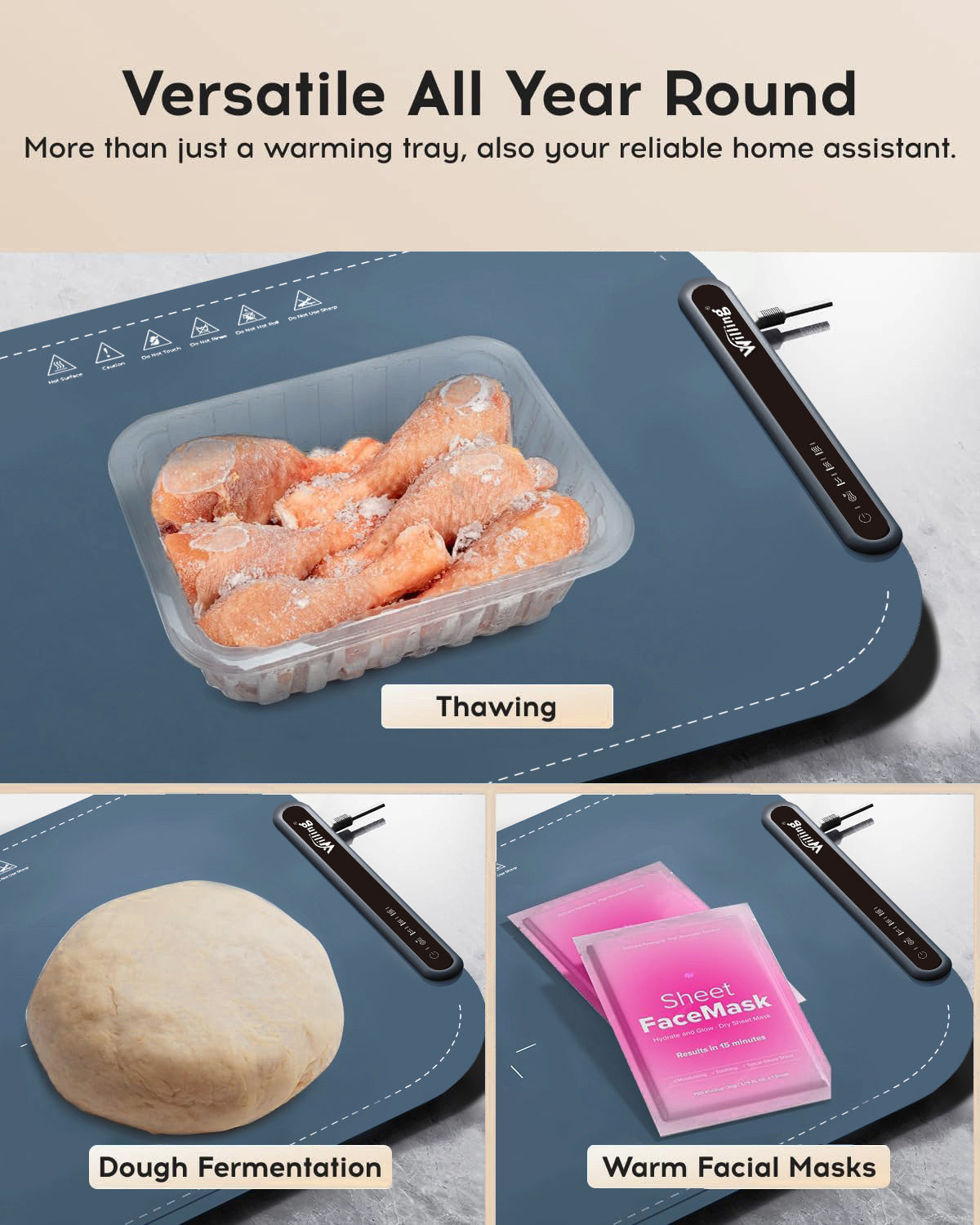 Willing 250W Food Warming Mat 3-Temperature Setting Home Food Warmer Portable Warming Trays For Stainless Steel Ceramic, Glass Enamelware